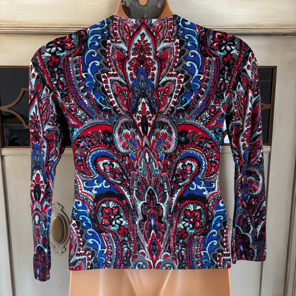 EUC 100% Merino Wool Jewel Tone Paisley Cardigan | Size Med - Picture 5 of 8